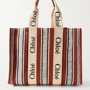 Chloe Woody Large Striped Linen Tote Bag